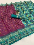 NEW ARRIVAL IKKAT SILK FLOWERS AND MINA & ZARI WEAVING BORDER WORK SAREE WITH UNSTITCHED BLOUSE FESTIVE WEAR WHOLESALE PRICE ETHNIC GARMENT (4)