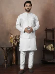 NEW ARRIVAL MALAI SATIN OLAIN KURTA PAYJAMA WITH HEAVY WORK KOTI WHITE