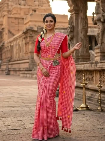 NEW ARRIVAL MUL COTTON PRINT WORK SAREE WITH UNSTITCHED BLOUSE RANI