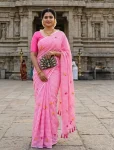 NEW ARRIVAL MUL COTTON PRINT WORK SAREE WITH UNSTITCHED BLOUSE BABY PINK