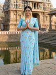 NEW ARRIVAL MUL COTTON PRINT WORK SAREE WITH UNSTITCHED BLOUSE SKY
