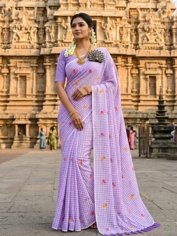NEW ARRIVAL MUL COTTON PRINT WORK SAREE WITH UNSTITCHED BLOUSE LAVENDER