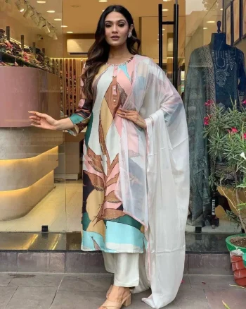NEW ARRIVAL MUSLIN DIGITAL PRINT WORK TOP BOTTOM WITH DUPATTA MULTI