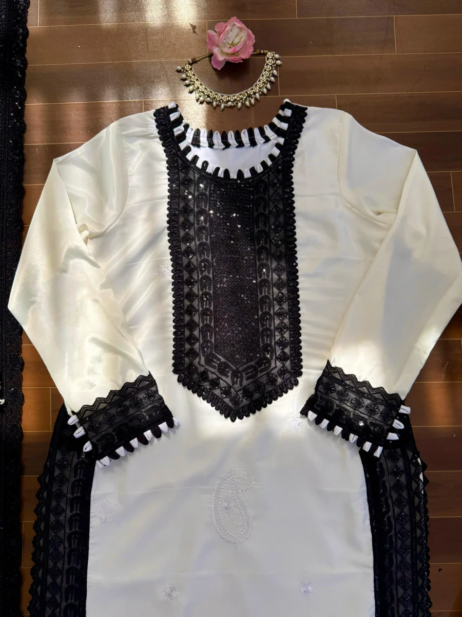 NEW ARRIVAL NATURAL CREPE THREAD & SEQUENCE WORK TOP BOTTOM WITH DUPATTA FESTIVE WEAR WHOLESALE PRICE ETHNIC GARMENT (1)