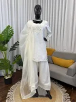 NEW ARRIVAL NATURAL CREPE THREAD WITH SEQUENCE WORK TOP PATIYALA WITH DUPATTA WHITE