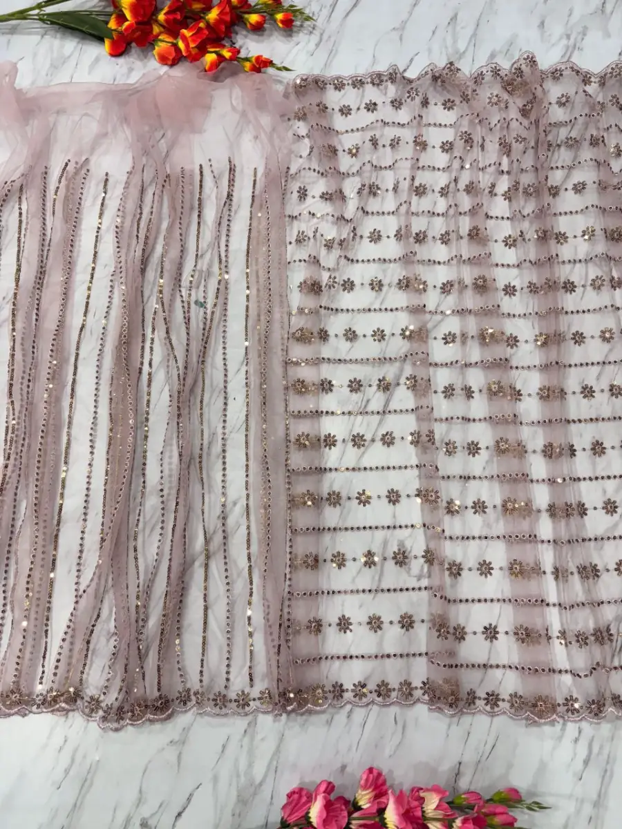 NEW ARRIVAL NET SEQUENCE WORK SAREE WITH UNSTITCHED BLOUSE PARTY WEAR WHOLESALE PRICE ETHNIC GARMENT (3)