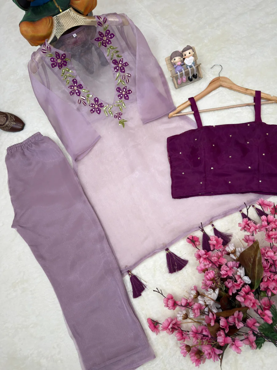 NEW ARRIVAL ORGANZA BEAUTIFUL THREAD & SEQUENCE EMBROIDERY WORK TOP BLOUSE WITH BOTTOM PARTY WEAR WHOLESALE PRICE ETHNIC GARMENT (10)
