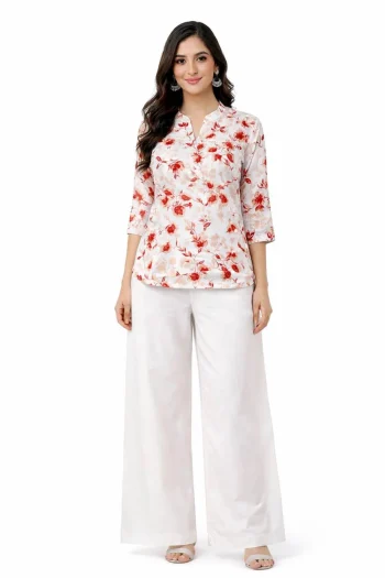 NEW ARRIVAL RAYON DIGITAL PRINT WORK TOP PALAZZO SET RED AND WHITE