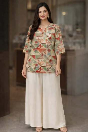NEW ARRIVAL RAYON DIGITAL PRINT WORK TOP PALAZZO SET MULTI