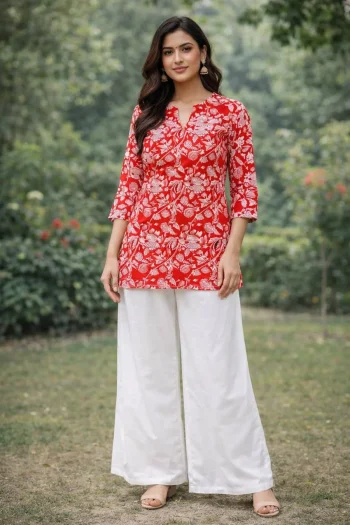 NEW ARRIVAL RAYON DIGITAL PRINT WORK TOP PALAZZO SET RED