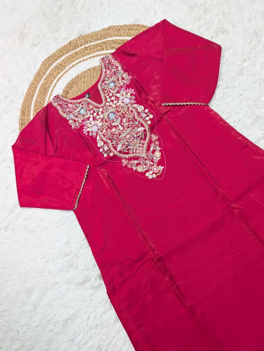 NEW ARRIVAL SHIMMER SILK EMBROIDERY WORK TOP BOTTOM WITH DUPATTA FESTIVE WEAR WHOLESALE PRICE ETHNIC GARMENT (1)
