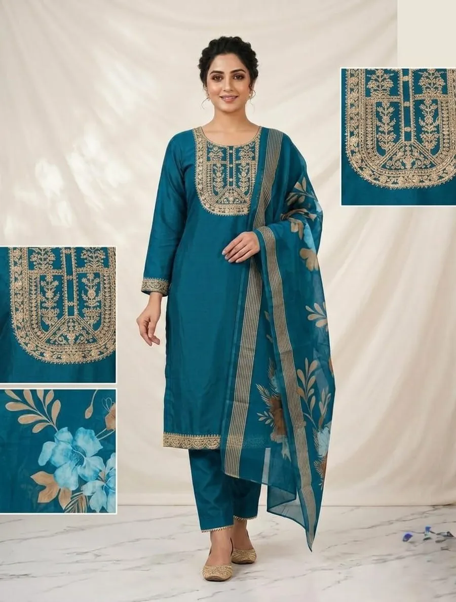 NEW ARRIVAL SLUB COTTON CUT PASTE EMBROIDERY WORK TOP BOTTOM WITH DUPATTA FESTIVE WEAR WHOLESALE PRICE ETHNIC GARMENT (29)