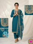 NEW ARRIVAL SLUB COTTON CUT PASTE EMBROIDERY WORK TOP BOTTOM WITH DUPATTA FESTIVE WEAR WHOLESALE PRICE ETHNIC GARMENT (29)