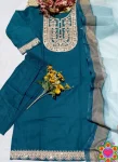NEW ARRIVAL SLUB COTTON CUT PASTE EMBROIDERY WORK TOP BOTTOM WITH DUPATTA FESTIVE WEAR WHOLESALE PRICE ETHNIC GARMENT (29)