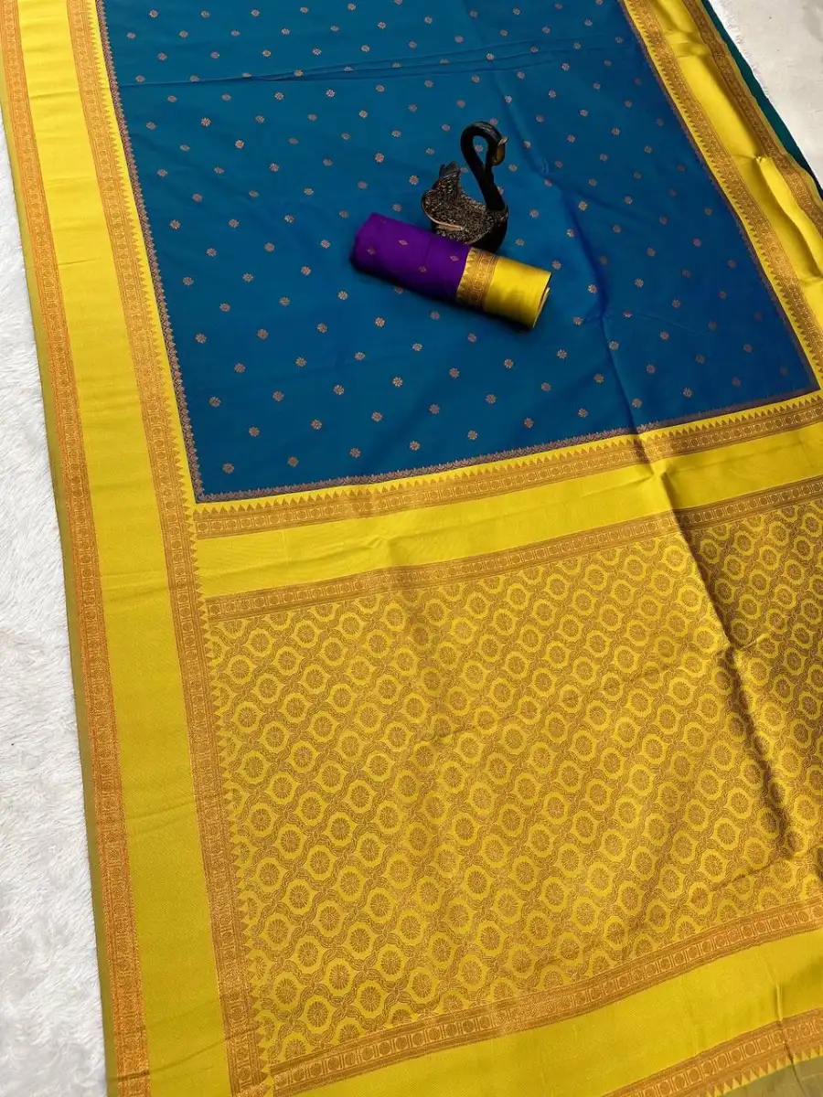 NEW ARRIVAL TWO TONE SILK ZARI MOTIFS WITH WOVEN CONTRAST ZARI PALLU AND BORDER WORK SAREE WITH UNSTITCHED BLOUSE FESTIVE WEAR WHOLESALE PRICE ETHNIC GARMMENT (42)