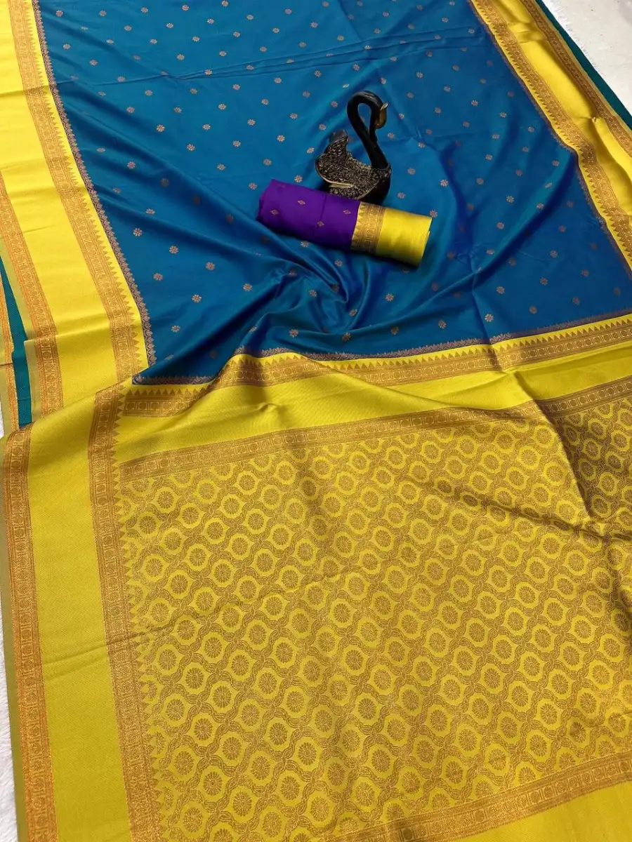 NEW ARRIVAL TWO TONE SILK ZARI MOTIFS WITH WOVEN CONTRAST ZARI PALLU AND BORDER WORK SAREE WITH UNSTITCHED BLOUSE FESTIVE WEAR WHOLESALE PRICE ETHNIC GARMMENT (44)
