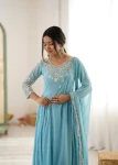 RICH LOOK BLOOMING FAUX EMBROIDERY RAINBOW SEQUENCE WITH MOTI WORK GOWN BOTTOM WITH DUPATTA WEDDING WEAR WHOLESALE PRICE ETHNIC GARMENT (2)