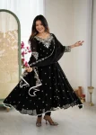 RICH LOOK BLOOMING FAUX EMBROIDERY RAINBOW SEQUENCE WITH MOTI WORK GOWN BOTTOM WITH DUPATTA BLACK