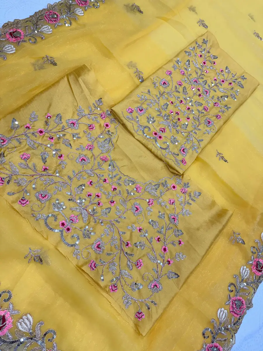 RICH LOOK CHIFFON EMBROIDERY CUTWORK SAREE WITH UNSTITCHED BLOUSE PARTY WEAR WHOLESALE PRICE ETHNIC GARMENT (8)