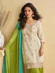 RICH LOOK CHINON SILK EMBROIDERY SEQUENCE + CODING WORK TOP PALAZZO WITH DUPATTA WEDDING WEAR WHOLESALE PRICE ETHNIC GARMENT (2)