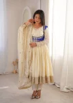 RICH LOOK CHINON SILK THREAD WITH SEQUENCE WORK GOWN BOTTOM KOTI WITH DUPATTA WEDDING WEAR WHOLESALE PRICE ETHNIC GARMENT (1)