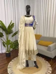 RICH LOOK CHINON SILK THREAD WITH SEQUENCE WORK GOWN BOTTOM KOTI WITH DUPATTA WEDDING WEAR WHOLESALE PRICE ETHNIC GARMENT (1)