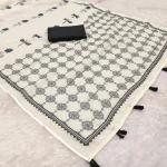 RICH LOOK COTTON LINEN FLORAL PRINTED WORK SAREE WITH UNSTITCHED BLOUSE FESTIVE WEAR WHOLESALE PRICE ETHNIC GARMENT (4)