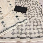 RICH LOOK COTTON LINEN FLORAL PRINTED WORK SAREE WITH UNSTITCHED BLOUSE FESTIVE WEAR WHOLESALE PRICE ETHNIC GARMENT (4)