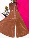 RICH LOOK CREPE SILK MULTI NEEDLE WORK EMBROIDERY SEQUENCE WORK TOP PALAZZO WITH DUPATTA WEDDING WEAR WHOLESALE PRICE ETHNIC GARMENT (2)