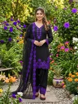 RICH LOOK CREPE SILK SEQUENCE EMBROIDERY WORK TOP PATIYALA WITH DUPATTA BLACK AND PURPLE