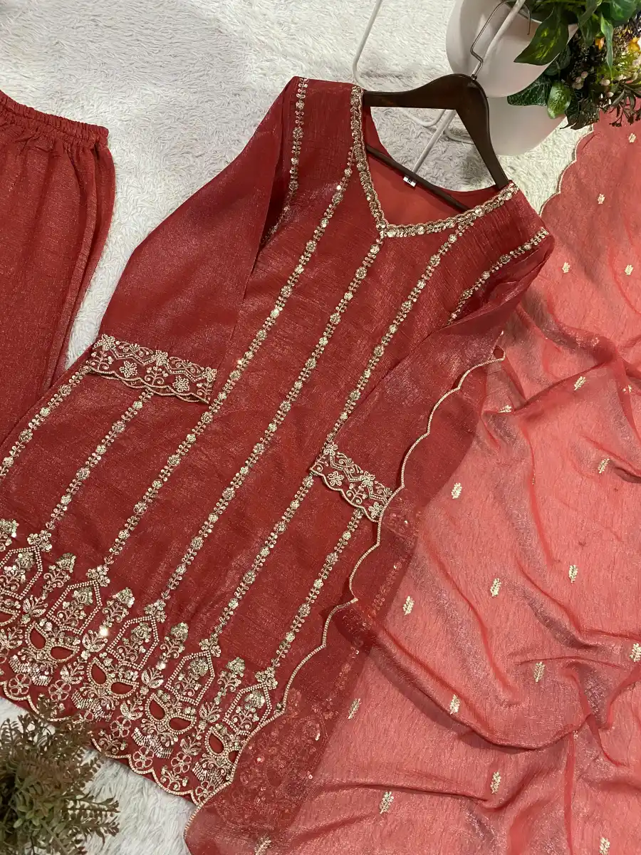 RICH LOOK CRUNCHY BEADS WITH SEQUENCE EMBROIDERY WORK TOP PALAZZO WITH DUPATTA FESTIVE WEAR WHOLESALE PRICE ETHNIC GARMENT (1)