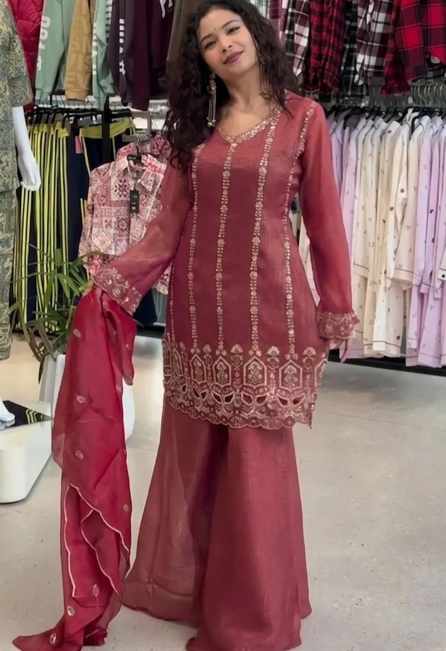 RICH LOOK CRUNCHY BEADS WITH SEQUENCE EMBROIDERY WORK TOP PALAZZO WITH DUPATTA FESTIVE WEAR WHOLESALE PRICE ETHNIC GARMENT (2)