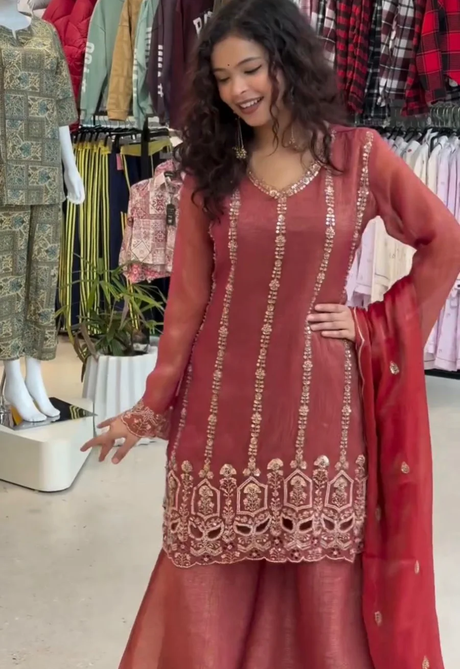 RICH LOOK CRUNCHY BEADS WITH SEQUENCE EMBROIDERY WORK TOP PALAZZO WITH DUPATTA FESTIVE WEAR WHOLESALE PRICE ETHNIC GARMENT (3)