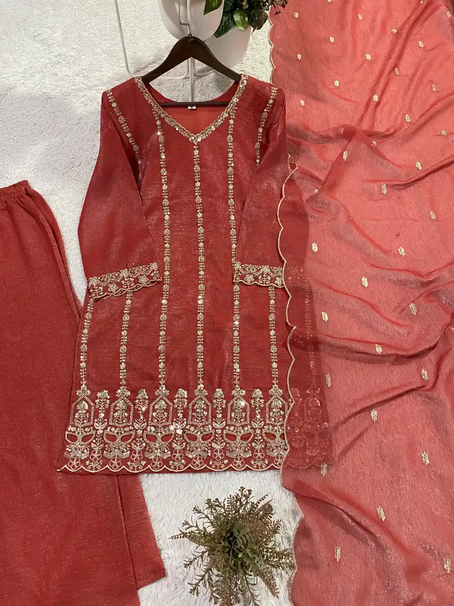 RICH LOOK CRUNCHY BEADS WITH SEQUENCE EMBROIDERY WORK TOP PALAZZO WITH DUPATTA FESTIVE WEAR WHOLESALE PRICE ETHNIC GARMENT (5)