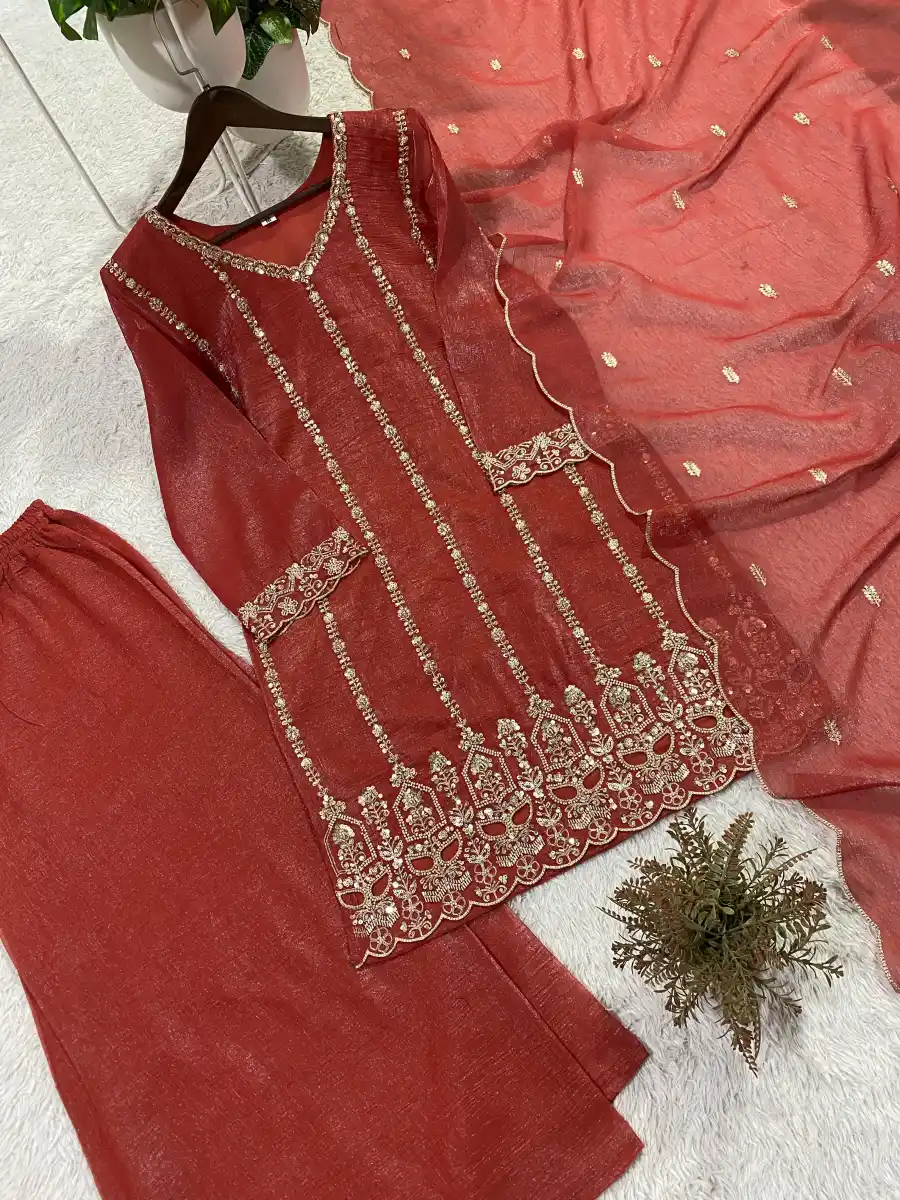 RICH LOOK CRUNCHY BEADS WITH SEQUENCE EMBROIDERY WORK TOP PALAZZO WITH DUPATTA FESTIVE WEAR WHOLESALE PRICE ETHNIC GARMENT (7)