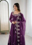 RICH LOOK CRUNCHY SILK EMBROIDERY SEQUENCE WORK GOWN BOTTOM WITH DUPATTA WEDDING WEAR WHOLESALE PRICE ETHNIC GARMENT (3)