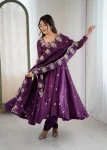 RICH LOOK CRUNCHY SILK EMBROIDERY SEQUENCE WORK GOWN BOTTOM WITH DUPATTA WEDDING WEAR WHOLESALE PRICE ETHNIC GARMENT (3)