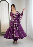 RICH LOOK CRUNCHY SILK EMBROIDERY SEQUENCE WORK GOWN BOTTOM WITH DUPATTA WEDDING WEAR WHOLESALE PRICE ETHNIC GARMENT (3)