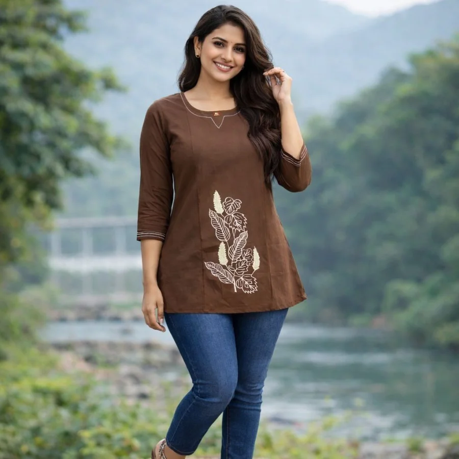 RICH LOOK DHABU COTTON HAND EMBROIDERY BUTTA WORK TOP CASUAL WEAR WHOLESALE PRICE ETHNIC GARMENT (2)