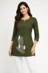 RICH LOOK DHABU COTTON HAND EMBROIDERY BUTTA WORK TOP MEHNDI