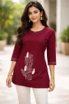 RICH LOOK DHABU COTTON HAND EMBROIDERY BUTTA WORK TOP MAROON