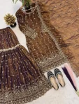 RICH LOOK FENDY CRUSH SILK SEQUENCE EMBROIDERY WORK TOP SHARARA WITH DUPATTA FESTIVE WEAR WHOLESALE PRICE ETHNIC GARMENT (6)