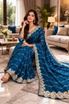 RICH LOOK FENDY SATIN BEADS EMBROIDERY AND LINING WORK WITH CUTWORK BORDER SAREE WITH UNSTITCHED BLOUSE WEDDING WEAR WHOLESALE PRICE ETHNIC GARMENT (3)