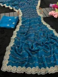 RICH LOOK FENDY SATIN BEADS EMBROIDERY AND LINING WORK WITH CUTWORK BORDER SAREE WITH UNSTITCHED BLOUSE WEDDING WEAR WHOLESALE PRICE ETHNIC GARMENT (3)