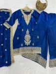 RICH LOOK FENDY SATIN EMBROIDERY WORK WITH LACE BORDER WORK TOP PALAZZO WITH DUPATTA FESTIVE WEAR WHOLESALE PRICE ETHNIC GARMENT (2)