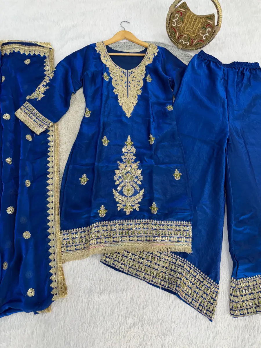 RICH LOOK FENDY SATIN EMBROIDERY WORK WITH LACE BORDER WORK TOP PALAZZO WITH DUPATTA FESTIVE WEAR WHOLESALE PRICE ETHNIC GARMENT (11)