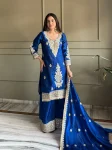 RICH LOOK FENDY SATIN EMBROIDERY WORK WITH LACE BORDER WORK TOP PALAZZO WITH DUPATTA BLUE