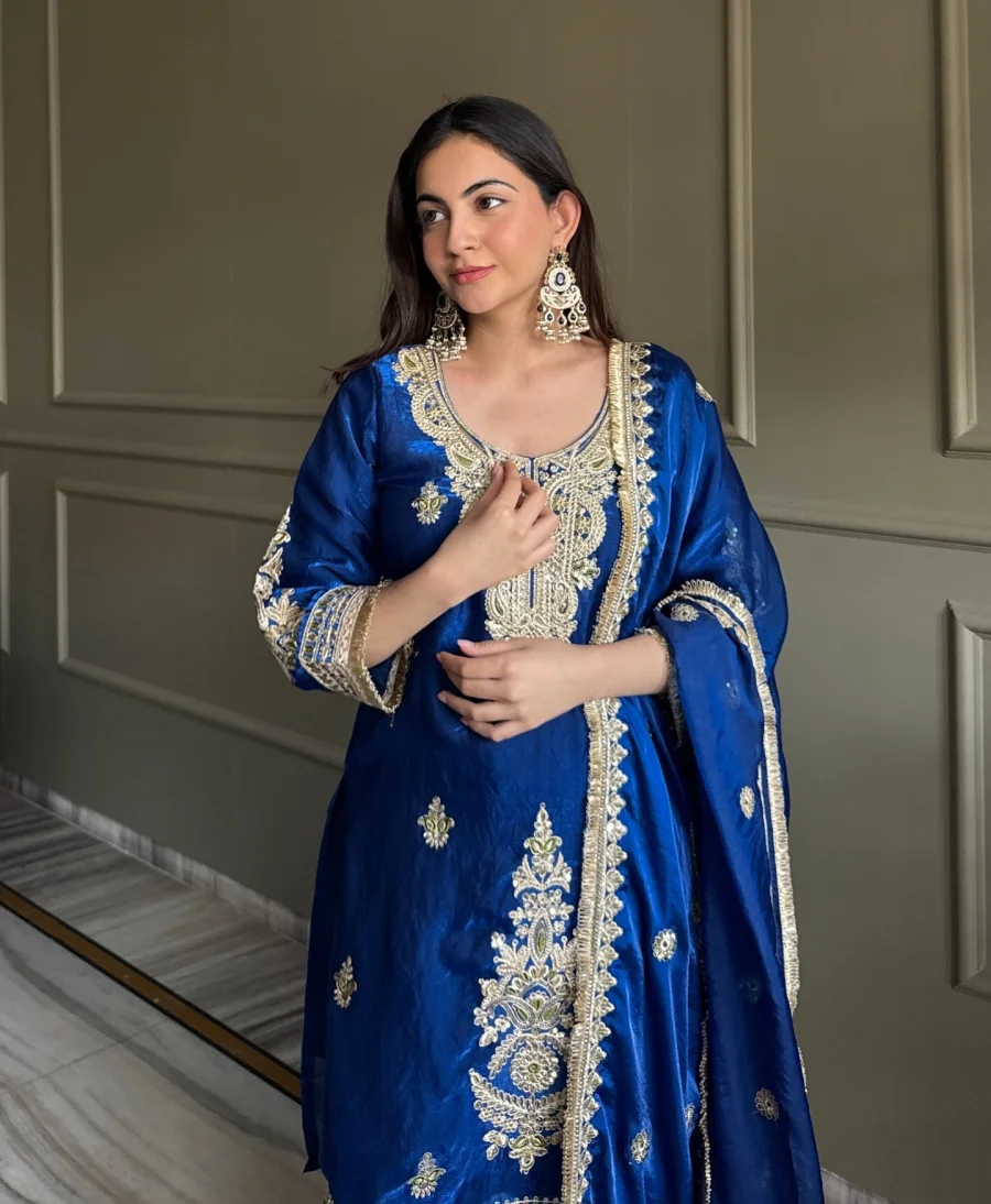 RICH LOOK FENDY SATIN EMBROIDERY WORK WITH LACE BORDER WORK TOP PALAZZO WITH DUPATTA FESTIVE WEAR WHOLESALE PRICE ETHNIC GARMENT (9)
