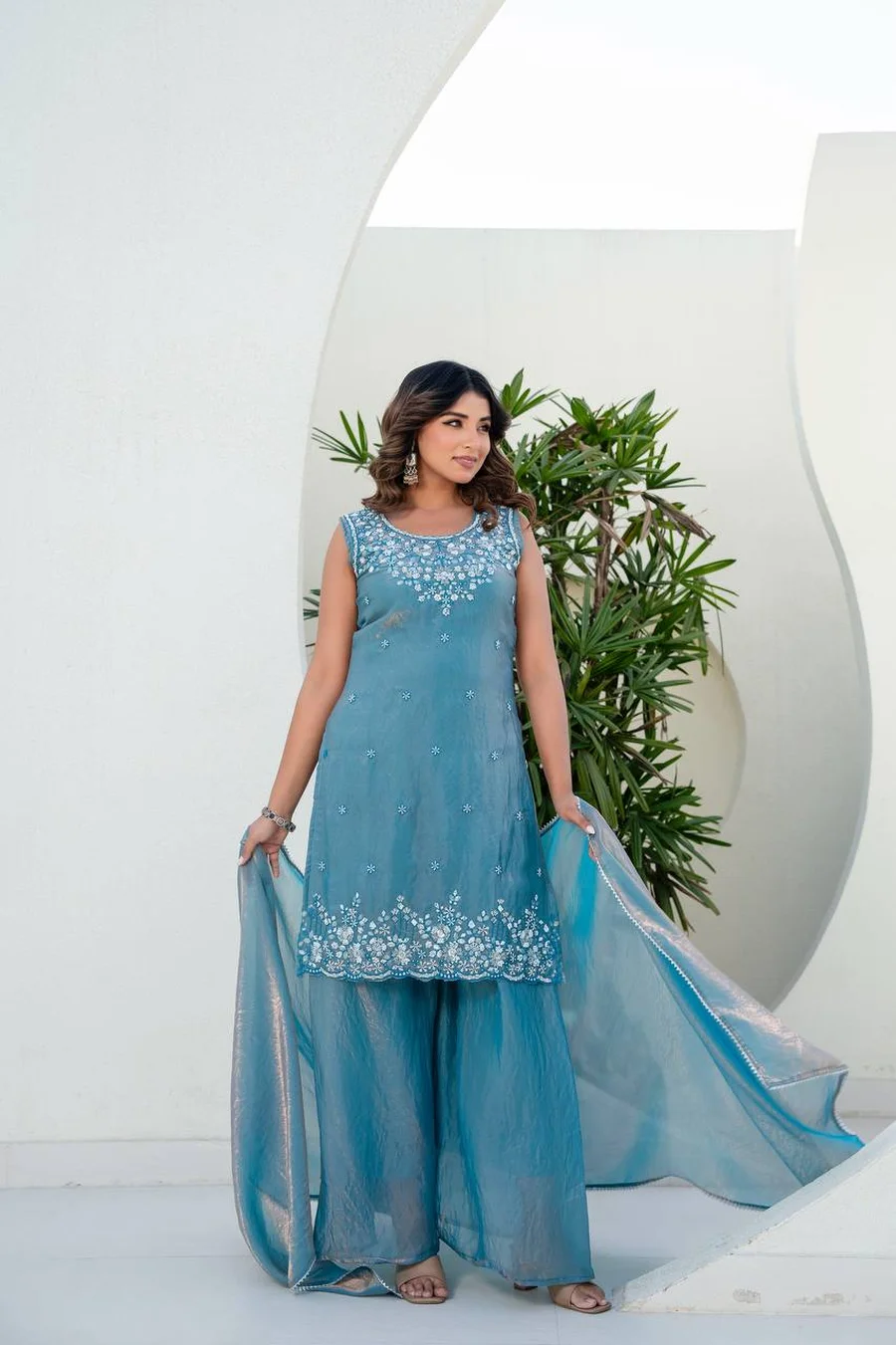 RICH LOOK FENDY SILK BEADS WORK TOP PALAZZO WITH DUPATTA FESTIVE WEAR WHOLESALE PRICE ETHNIC GARMENT (3)