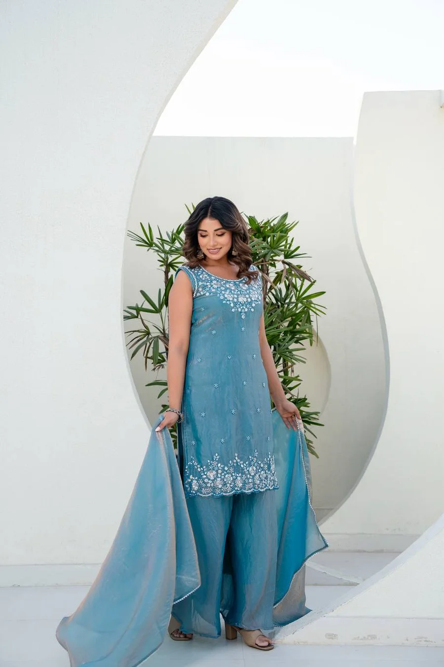 RICH LOOK FENDY SILK BEADS WORK TOP PALAZZO WITH DUPATTA FESTIVE WEAR WHOLESALE PRICE ETHNIC GARMENT (4)